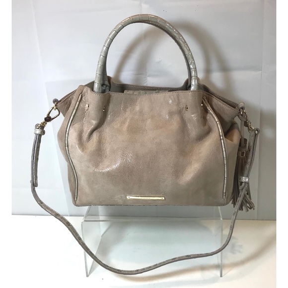 Brahmin Handbags - Brahmin Soft Leather Croc Trim Tassel Satchel